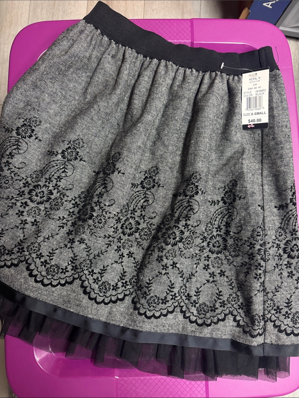 Joe Benbasset Gray and Black Embroidered Circle Skirt
